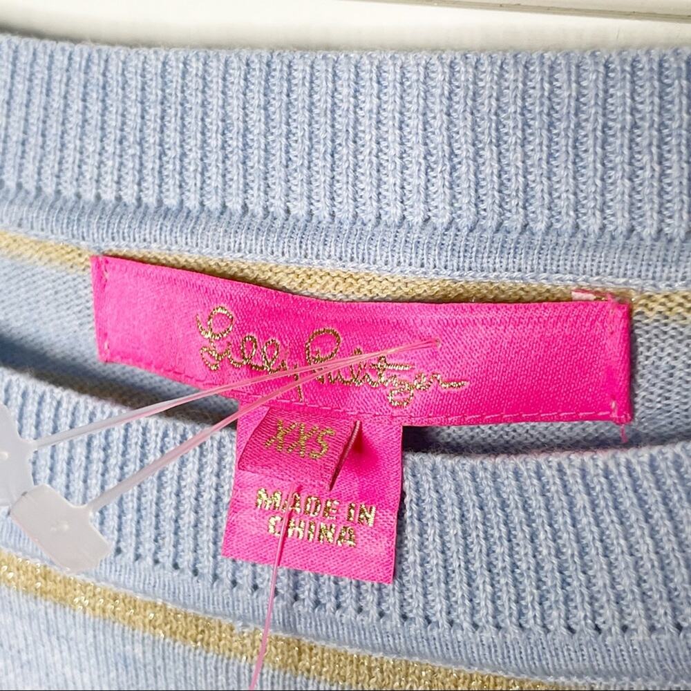 Lilly Pulitzer Coastal Shell Stripe Cabo Knit Sweater Heathered Crew Blue XXS - Picture 5 of 9